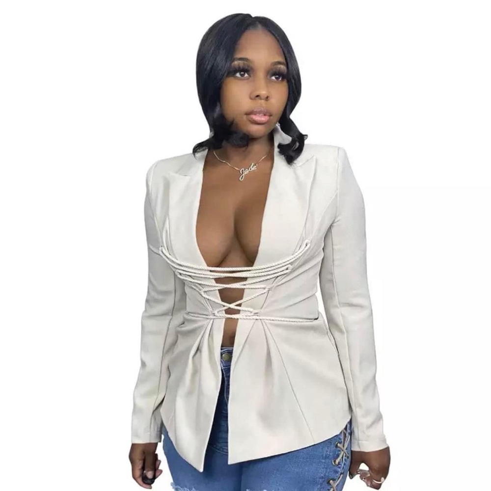 Off White Lace Up Blazer Size Large